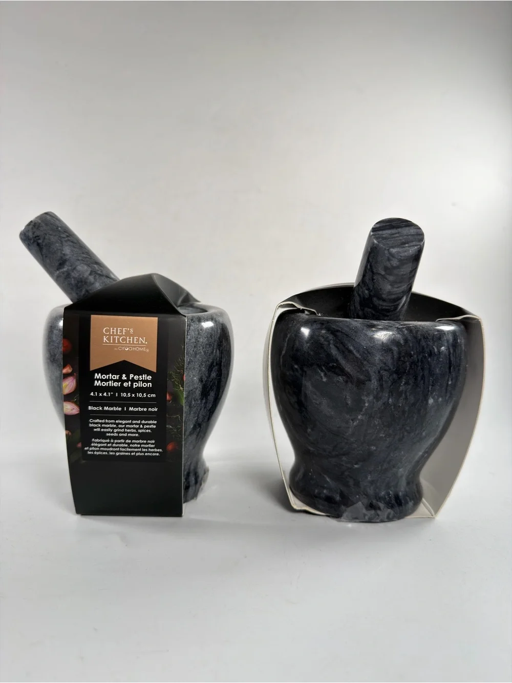 Mortar & Pestle, Marbled, Chef's Kitchen Marble NEW Set Of Two 4.1x4.1